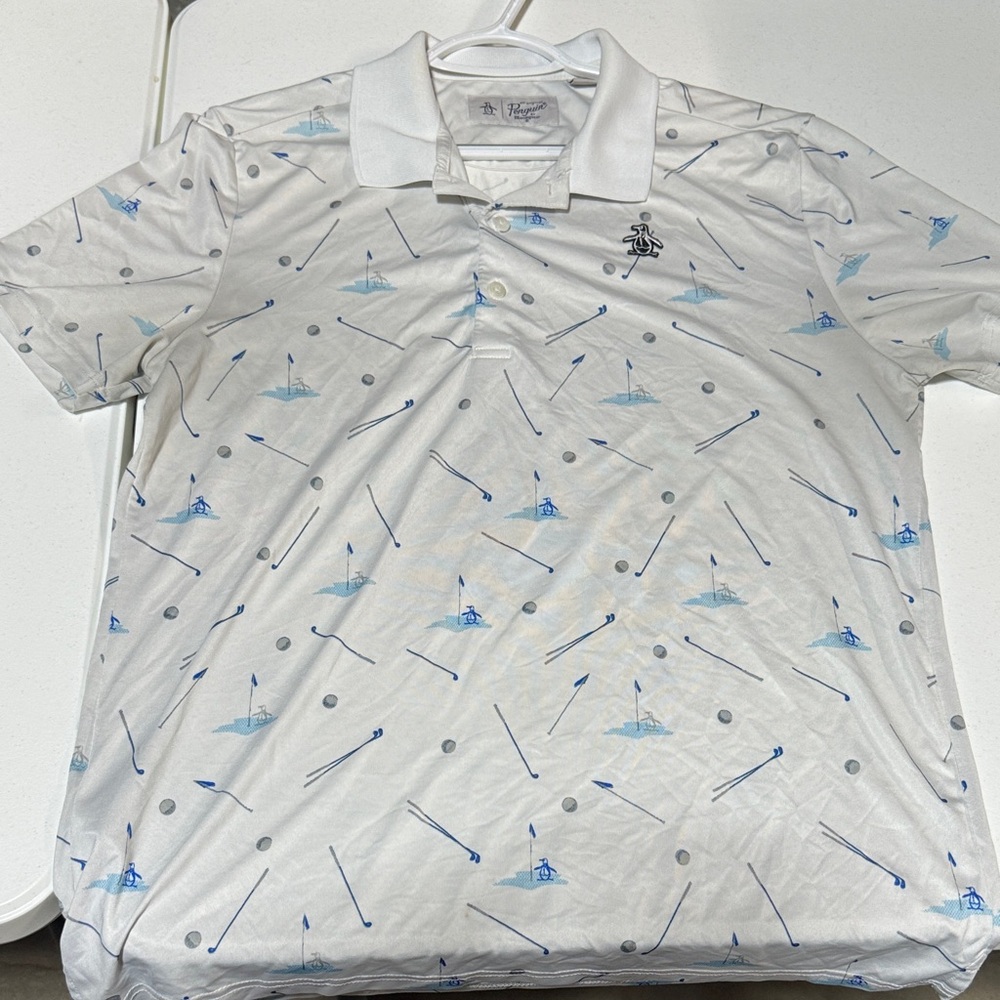 Original Penguin White with Blue Golf polo - Men’s Small